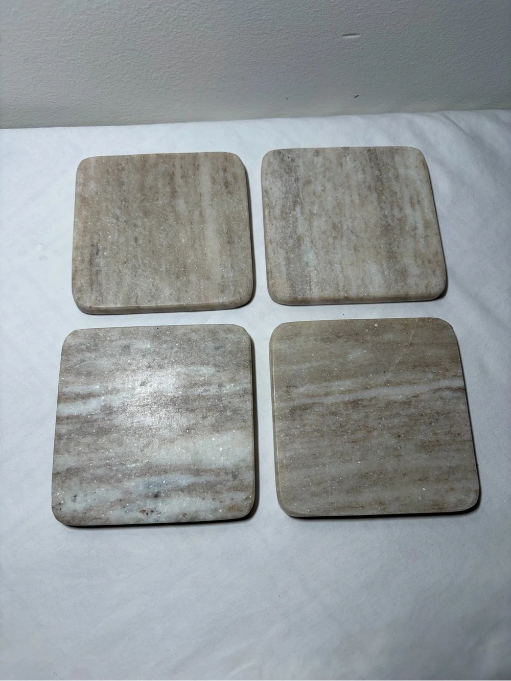Natural Stone Square Coasters - Beige Set of 4